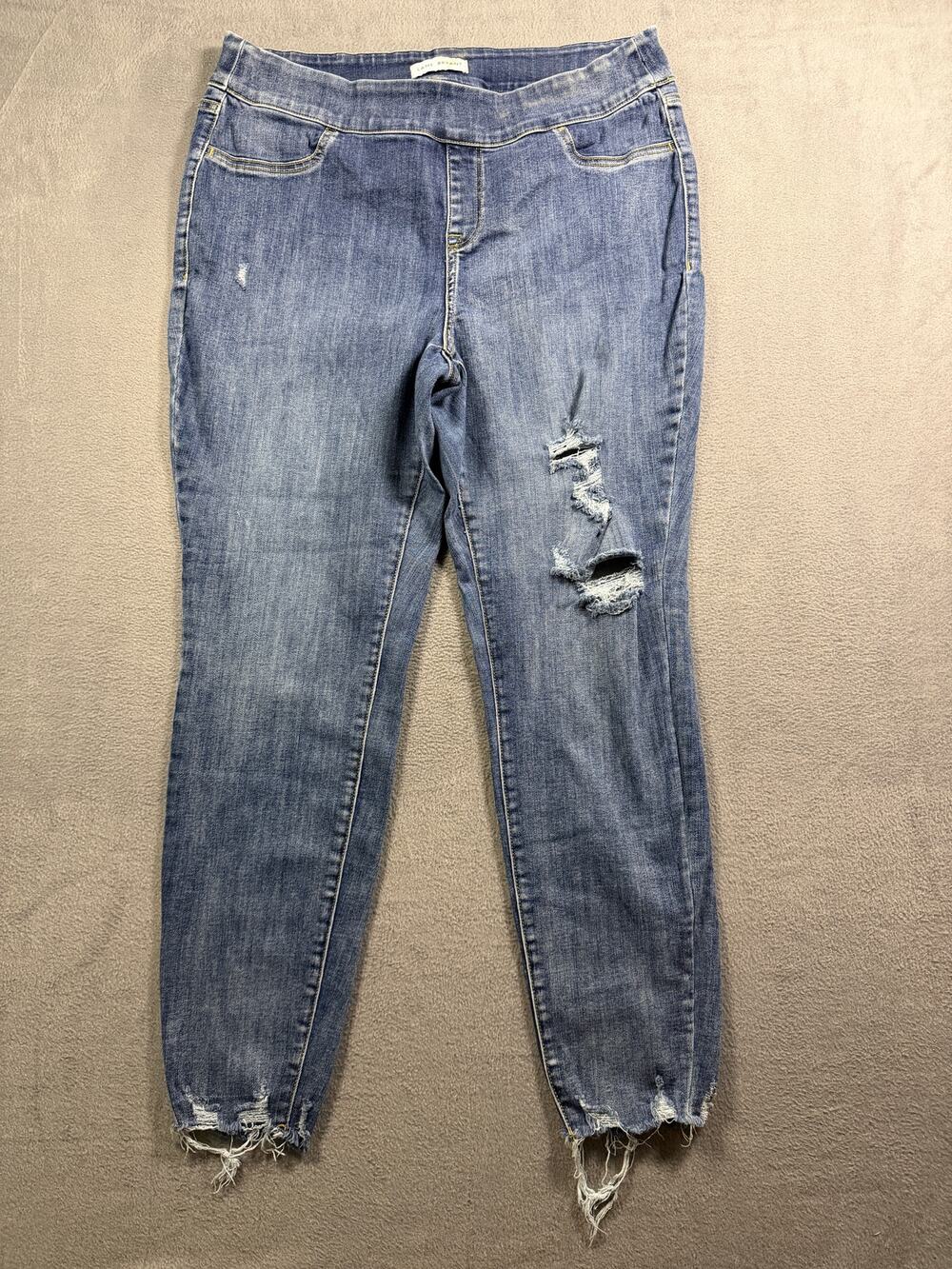Lane Bryant Womens Distressed Skinny Jeans 16 Pull On Mid Rise Frayed Hem Denim
